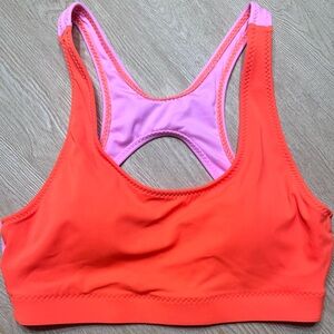 Fabletics Neon Coral Pink Racerback Sports Bra Colorblock Medium Support
